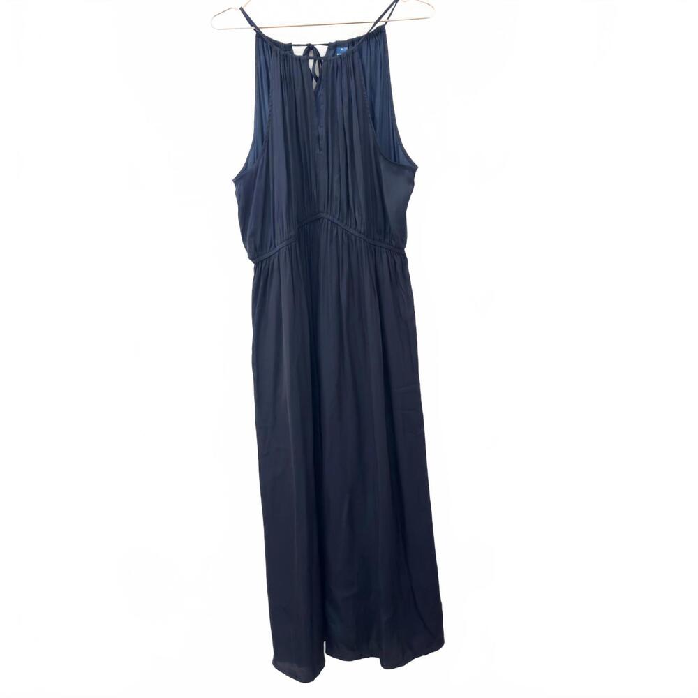 NWOT Old Navy Waist-Defined Halter Navy Satin Maxi Dress‎ Size XL